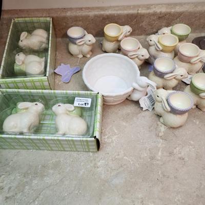 Hallmark Easter Bunny Egg Holders , Bowl, Easter Bunny Taper Holders