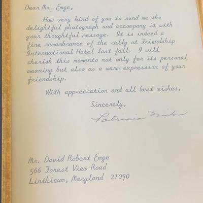 Patricia Nixon Signed Letter W Accompanying Photo