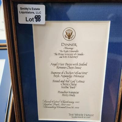13 Different White House Menus Framed Luncheon Dinner