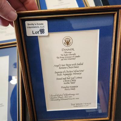 13 Different White House Menus Framed Luncheon Dinner