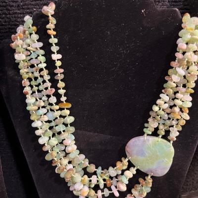 5- Nacklaces (incl Trifari & green stone, possibly Jade)