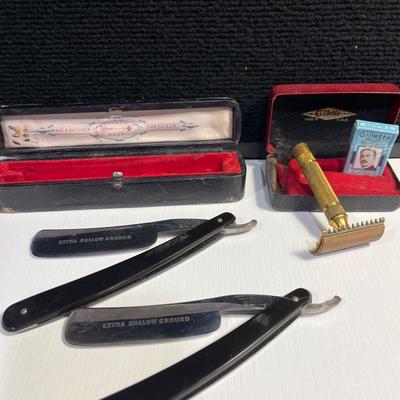 9- Vintage Wade & Butcher Straight Razor Set & Gillette Razor