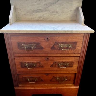 Antique Walnut Washstand with Marble Top
