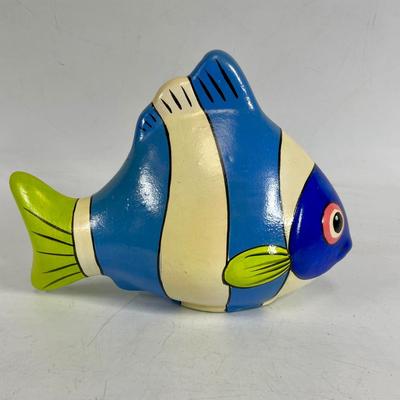 Plaster Ceramic Pottery Fish Figural Bank Folk Art