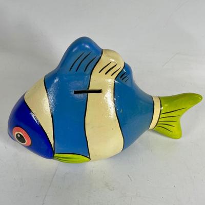 Plaster Ceramic Pottery Fish Figural Bank Folk Art