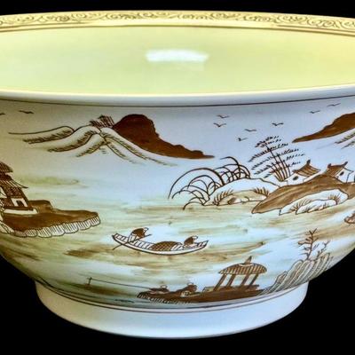 Canton Brown Large Asian Porcelain Decorative Bowl