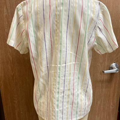 Homemade Handsewn Vertical Stripe Blouse with tie, approx size 8
