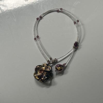 Handblown glass pendant on necklace with sterling silver clasp
