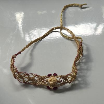 Handmade rope, choker necklace with bone bead, estate find