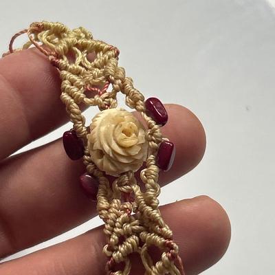 Handmade rope, choker necklace with bone bead, estate find