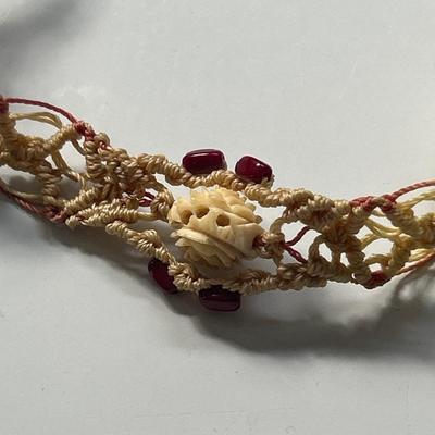 Handmade rope, choker necklace with bone bead, estate find