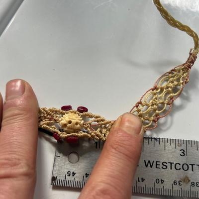 Handmade rope, choker necklace with bone bead, estate find