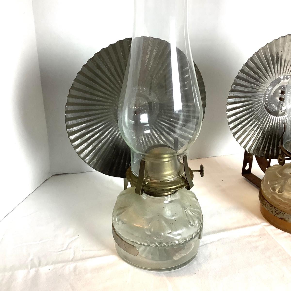 356 Pair of Vintage Eagle Oil Lamps with Metal Reflectors