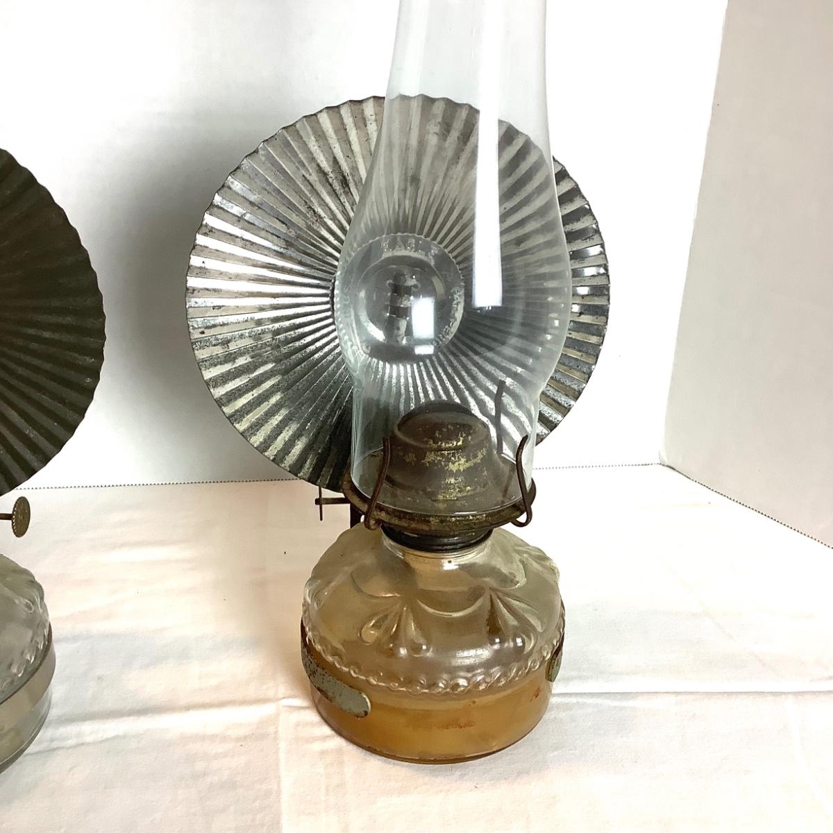 356 Pair of Vintage Eagle Oil Lamps with Metal Reflectors