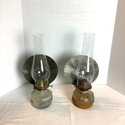356 Pair of Vintage Eagle Oil Lamps with Metal Reflectors