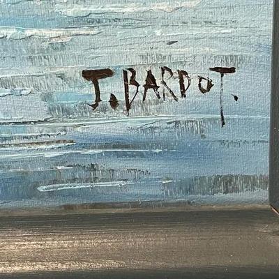 Original Paris Eifel Tower Scene Oil on Canvas by Noted J. Bardot Size 21" x 25" Preowned from an Estate.
