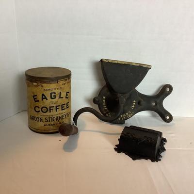 365 Antique Wall Mount Coffee Grinder, Coffee Tin, Cast Iron Match Holder