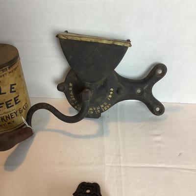 365 Antique Wall Mount Coffee Grinder, Coffee Tin, Cast Iron Match Holder
