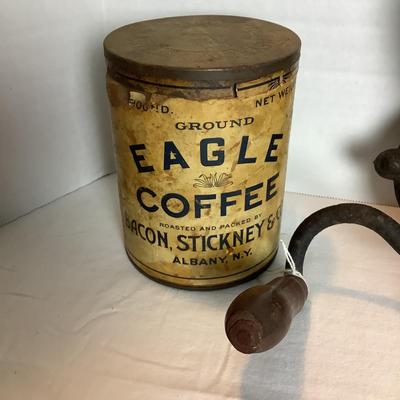 365 Antique Wall Mount Coffee Grinder, Coffee Tin, Cast Iron Match Holder