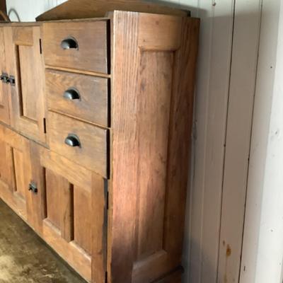371 Antique Oak Stepback 2-piece Kitchen Cupboard