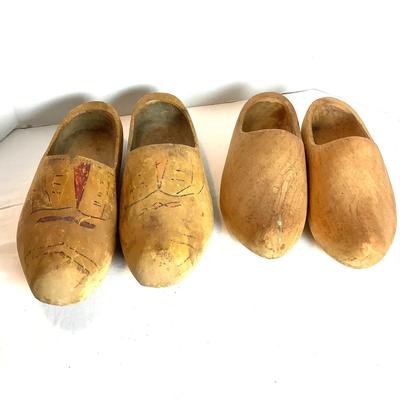 373 Vintage Wooden Dutch Clogs Two Pairs