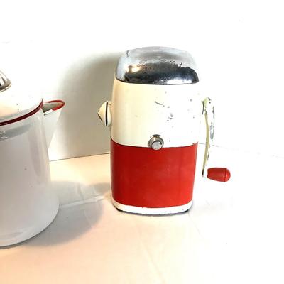 375 Vintage Kitchen Ice-O-Mat, and Enamel Coffee Pot