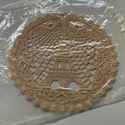 Antique Handmade Doily with Eiffel Tower image.