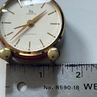 GIL Geneve Gilt Brass MCM Swiss Made 8 Day Alarm Desk Clock - Works Great