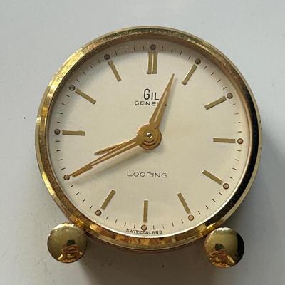 GIL Geneve Gilt Brass MCM Swiss Made 8 Day Alarm Desk Clock - Works Great