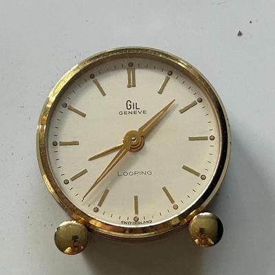 GIL Geneve Gilt Brass MCM Swiss Made 8 Day Alarm Desk Clock - Works Great