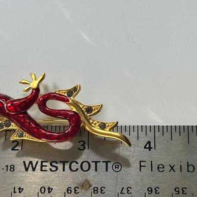 Vintage Bob Mackie Rhinestone and Enamel Flaming Dragon Brooch Pin