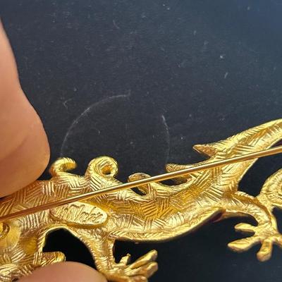 Vintage Bob Mackie Rhinestone and Enamel Flaming Dragon Brooch Pin
