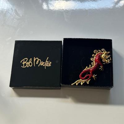 Vintage Bob Mackie Rhinestone and Enamel Flaming Dragon Brooch Pin
