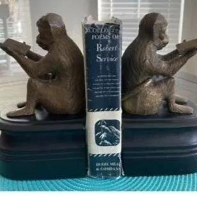 Vintage Castilian Imports Solid Brass Monkey's Bookends Made in India in Good Preowned Condition. (8.5" Tall & 4" Wide).