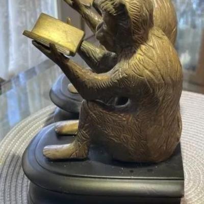 Vintage Castilian Imports Solid Brass Monkey's Bookends Made in India in Good Preowned Condition. (8.5" Tall & 4" Wide).