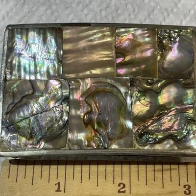 Vintage Mexican Abalone Shell Inlay Belt Buckle Rectangle Silver-toned Shaped in Good Preowned Condition.