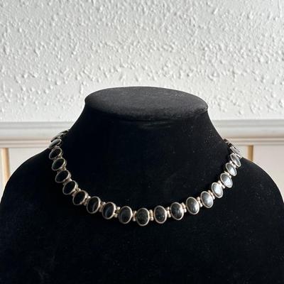 WHBM Necklace Black Faceted Bezel Set in Sterling Silver