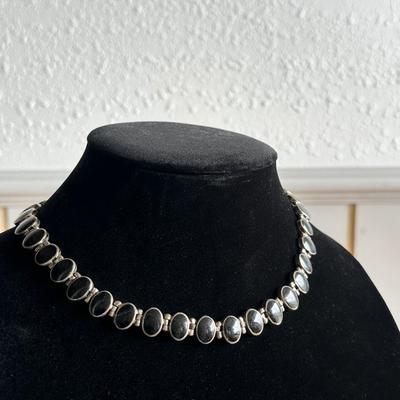 WHBM Necklace Black Faceted Bezel Set in Sterling Silver