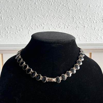WHBM Necklace Black Faceted Bezel Set in Sterling Silver