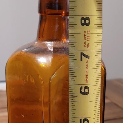 (2) Brown Antique Bottles - Liquor Flask & Bitters Bottles