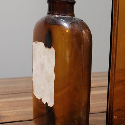 (2) Brown Antique Bottles - Liquor Flask & Bitters Bottles