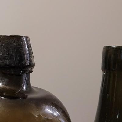 (2) Antique Green Bottles - Soda or Beer Bottle & Elixer Bottle