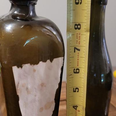 (2) Antique Green Bottles - Soda or Beer Bottle & Elixer Bottle