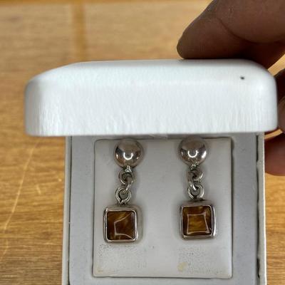 Square Tiger Eye Silver Earrings