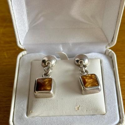 Square Tiger Eye Silver Earrings