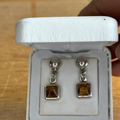 Square Tiger Eye Silver Earrings