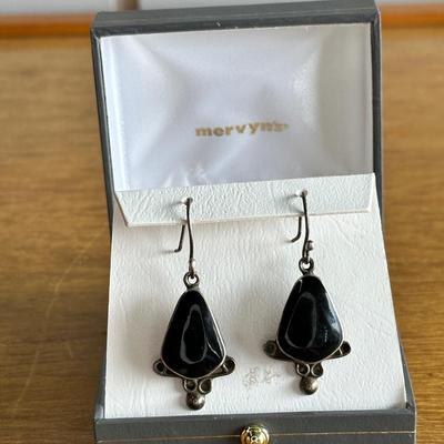 Mexico Sterling Silver 925 Onyx Dangle Earrings