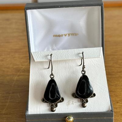 Mexico Sterling Silver 925 Onyx Dangle Earrings