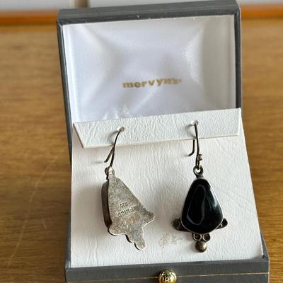 Mexico Sterling Silver 925 Onyx Dangle Earrings