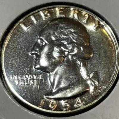 1954-P CHOICE PROOF CONDITION WASHINGTON SILVER QUARTER AS PICTURED.